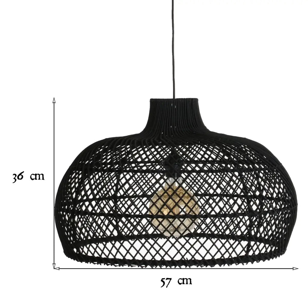 Fekete rattan függőlámpa modern, kézzel szőtt Maze búrával, méretekkel