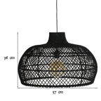 Fekete rattan függőlámpa modern, kézzel szőtt Maze búrával, méretekkel