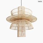 Kézzel szőtt, többszintes Saturn rattan függőlámpa natúr színben, fekete kábellel, ferdén