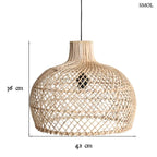 Kézzel fonott natúr rattan függőlámpa lágy, szórt fényekkel és organikus textúrával, modern és természetes stílusú enteriőrbe, méretekkel