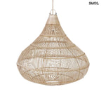 Natúr rattan függőlámpaernyő, csepp alakú, kézzel szőtt, organikus kiegészítő fehér háttérrel