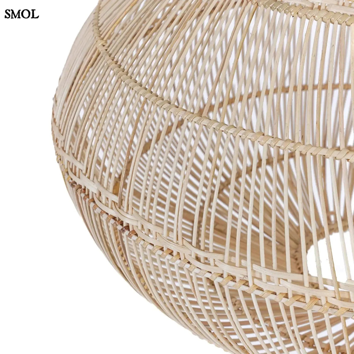 Natúr rattan függőlámpaernyő, csepp alakú, kézzel szőtt, organikus kiegészítő oldalról