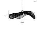 Fekete rattan függőlámpaernyő hullámos formával méretekkel