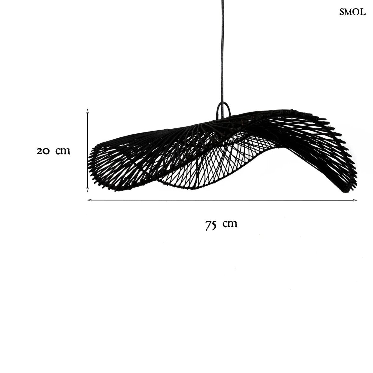 Fekete rattan függőlámpaernyő hullámos formával méretekkel