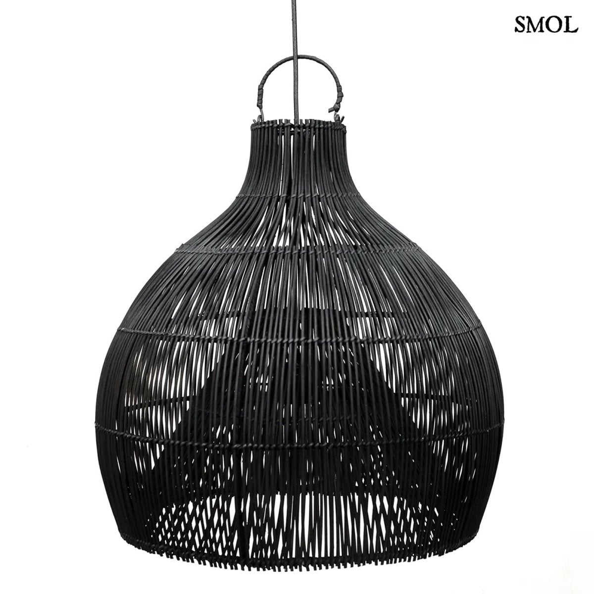 Kézzel fonott rattan függőlámpaernyő 55 cm-es méretben- fehér háttérrel