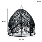 Fekete színű, harang alakú Bala rattan függőlámpaernyő sűrű fonással, méretekkel