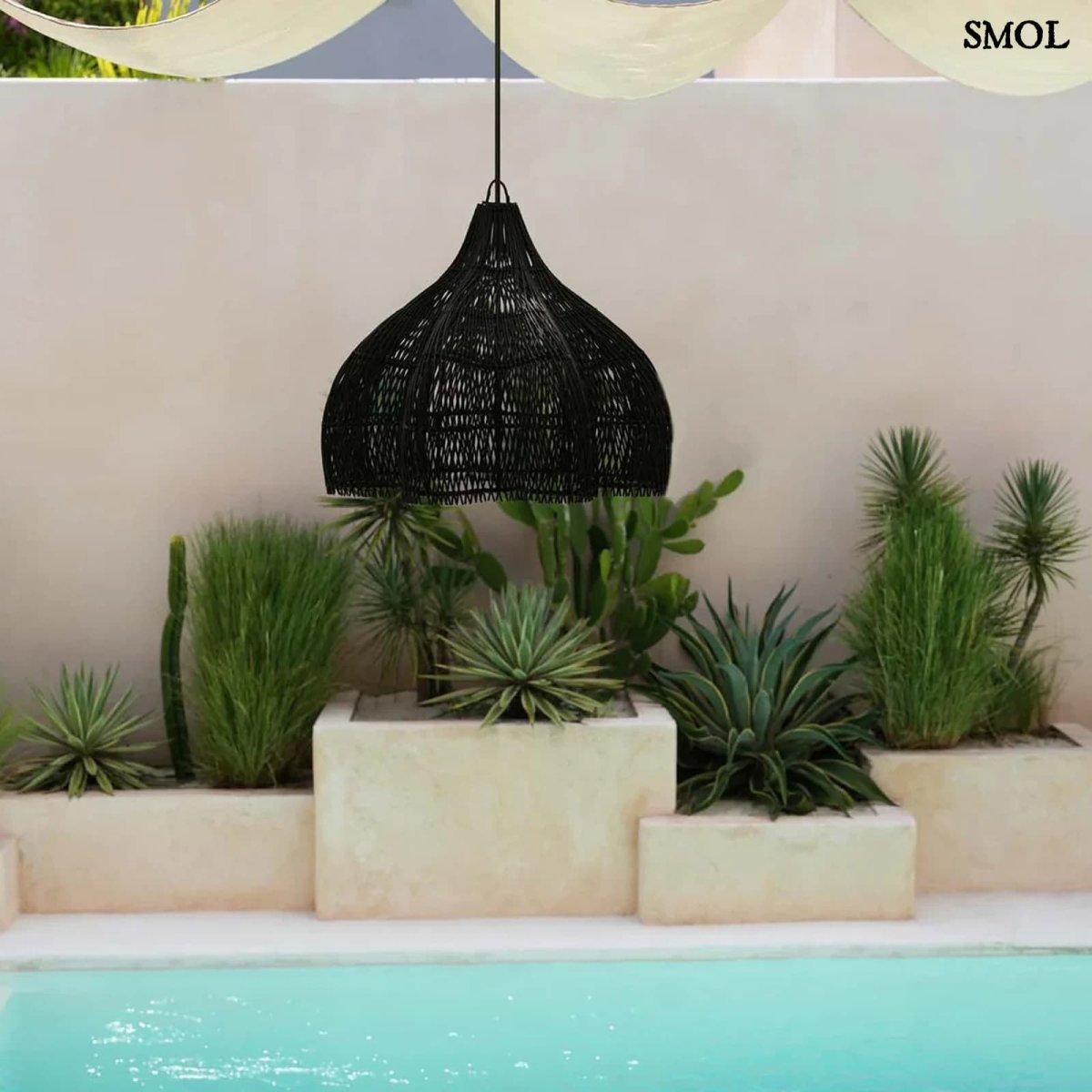 Rattan Függőlámpaernyő – Fekete, M | WHIPPED - SMOL