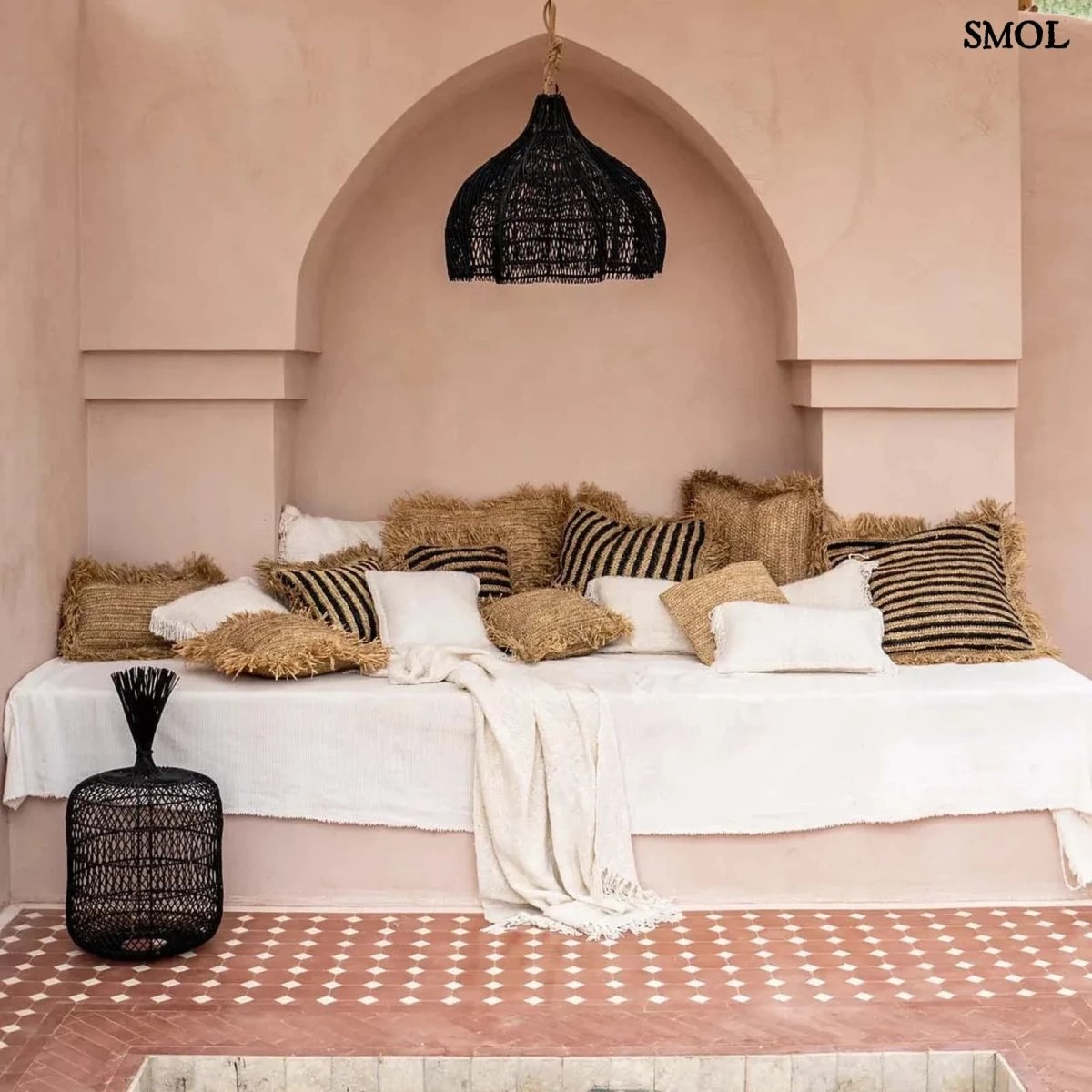 Rattan Függőlámpaernyő – Fekete, M | WHIPPED - SMOL