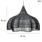 Rattan függőlámpaernyő Whipped, fekete, XL méret (110 cm), áramló, organikus forma méretekkel