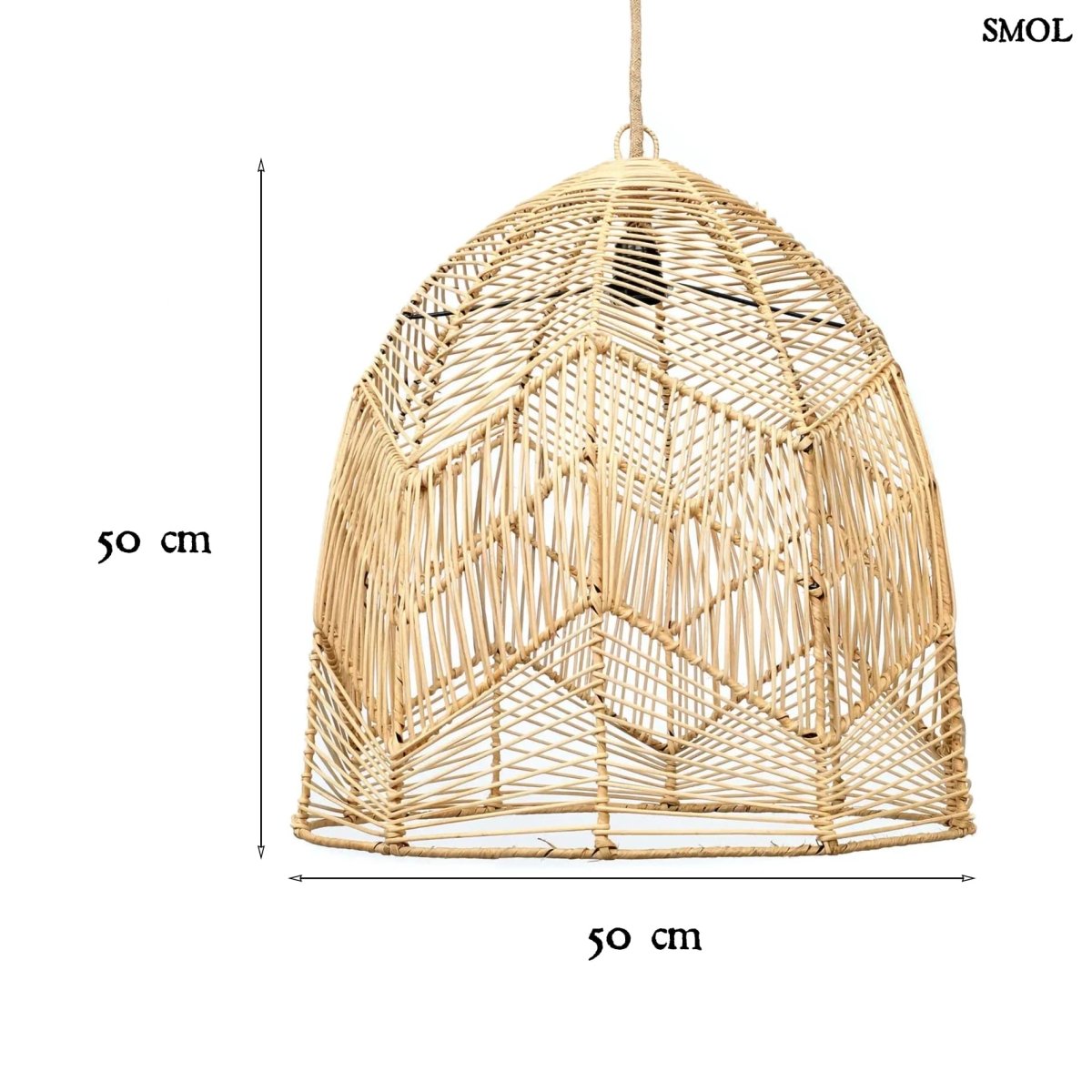 Kézzel fonott, természetes rattan függőlámpaernyő méretekkel