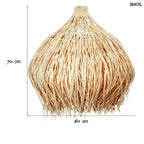Nagyméretű, natúr rattan függőlámpaernyő kézzel szőtt organikus formában, méretekkel