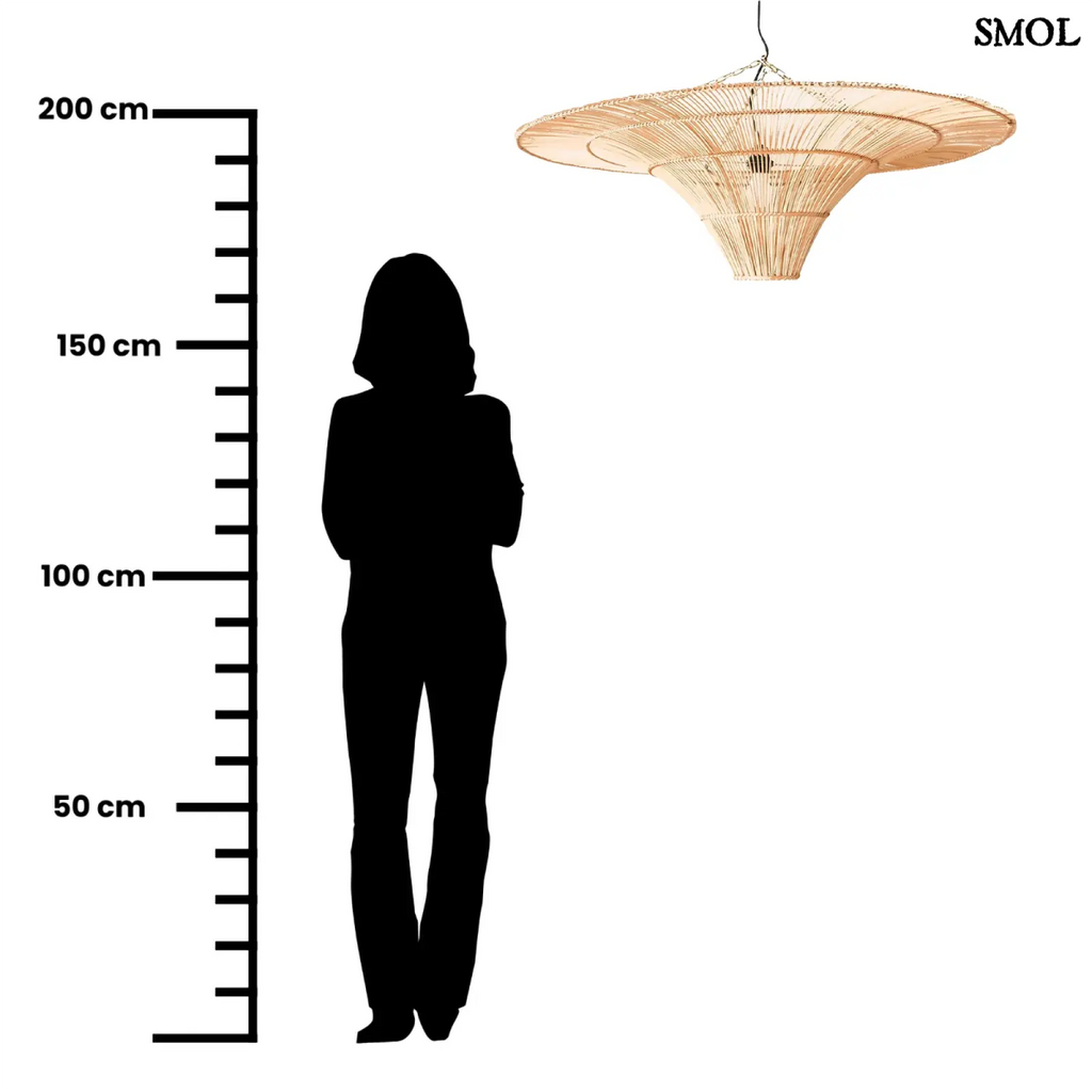 Rattan függőlámpaernyő The Sky, XL méret, natúr, óriás kupola forma méretarányosan