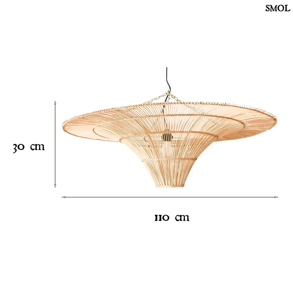 Rattan függőlámpaernyő The Sky, XL méret, natúr, óriás kupola forma méretekkel