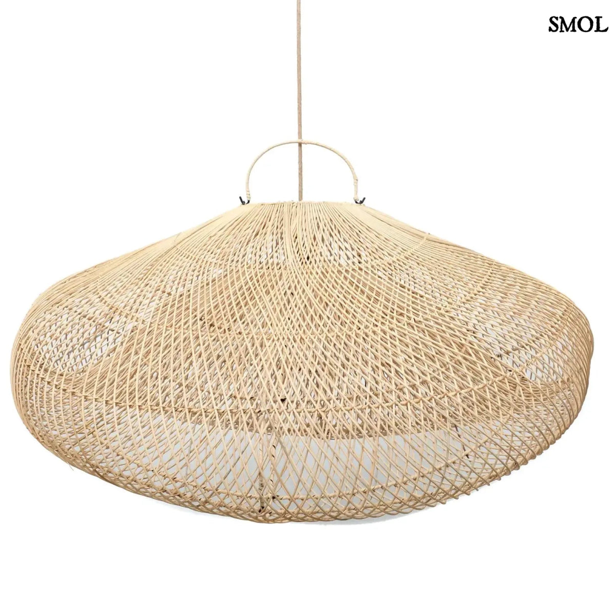 Natúr színű, XXL méretű rattan függőlámpaernyő, felülről, oldalról