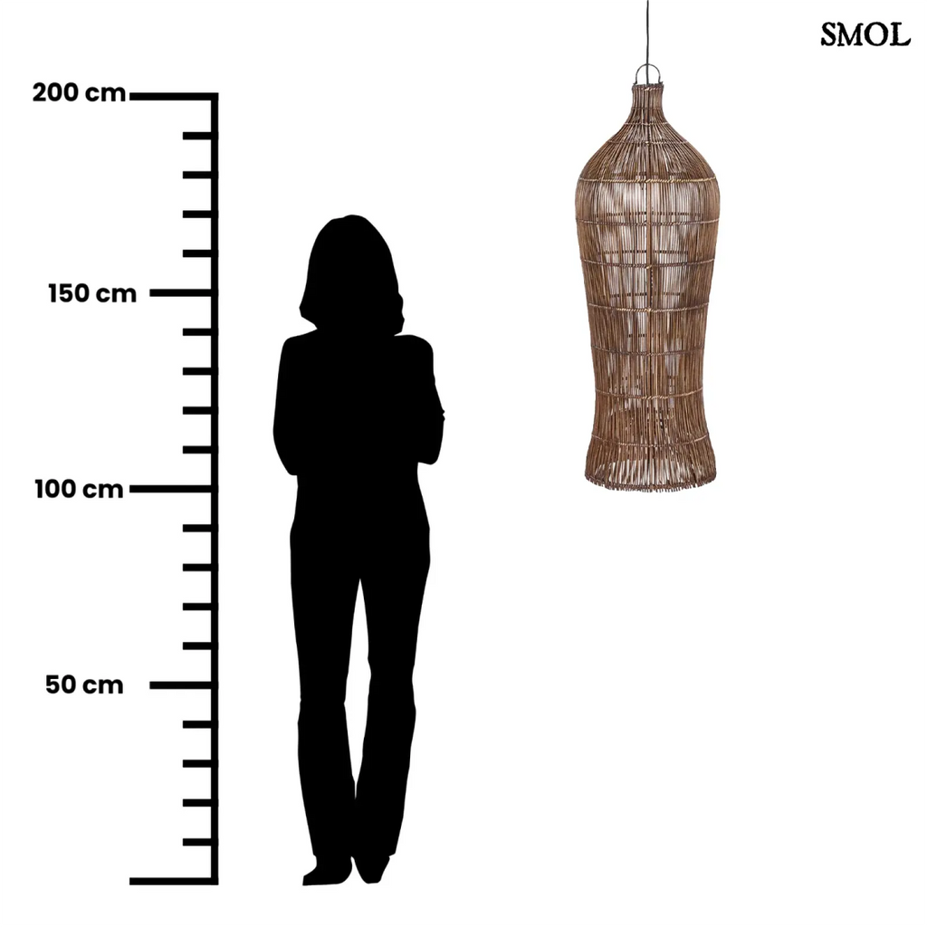 Rattan függőlámpaernyő Tower XL, sötét dió, kézzel szőtt, méretarányosan