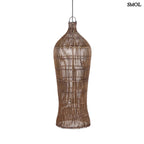 Rattan függőlámpaernyő Tower XL, sötét dió, kézzel szőtt, fehér háttérrel