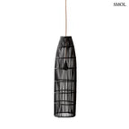 Kézzel szőtt, fekete rattan lámpaernyő Fish Trap stílusban, függőleges fonással, 90 cm-es kivitelben, fehér háttérrel