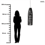 Kézzel szőtt, fekete rattan lámpaernyő Fish Trap stílusban, függőleges fonással, 90 cm-es kivitelben, méretarányosan