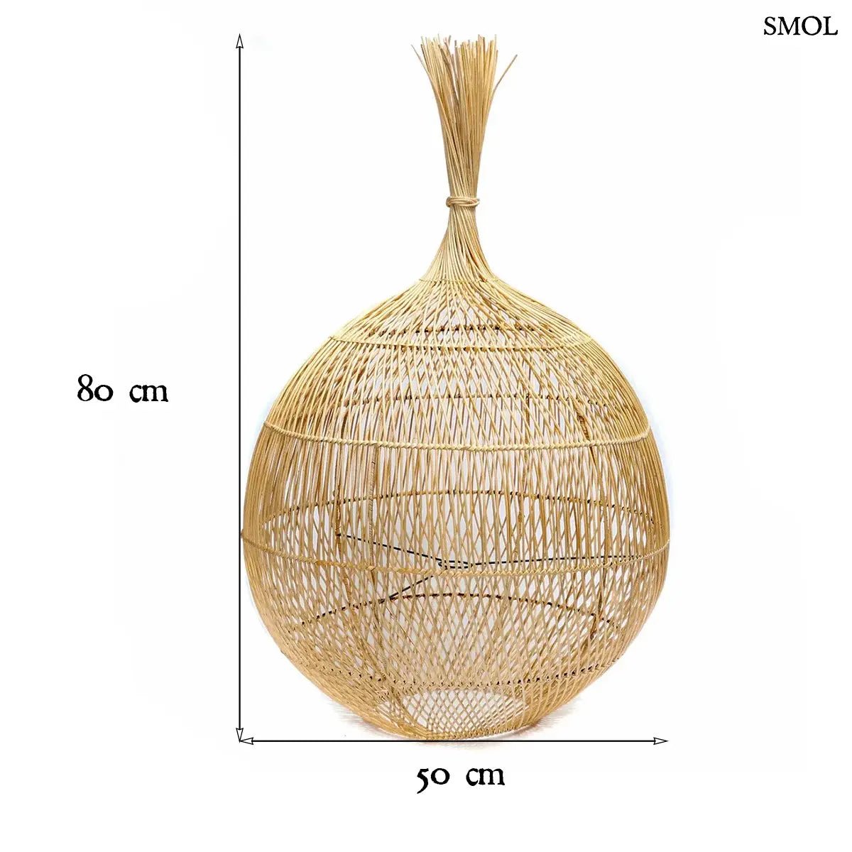 Natúr rattan lámpaernyő, kézzel szőtt hagyma formájú boho dekoráció, méretekkel