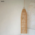 Kézzel készült rattan lámpaernyő (TRAP forma, L), natúr szín, felfüggesztve