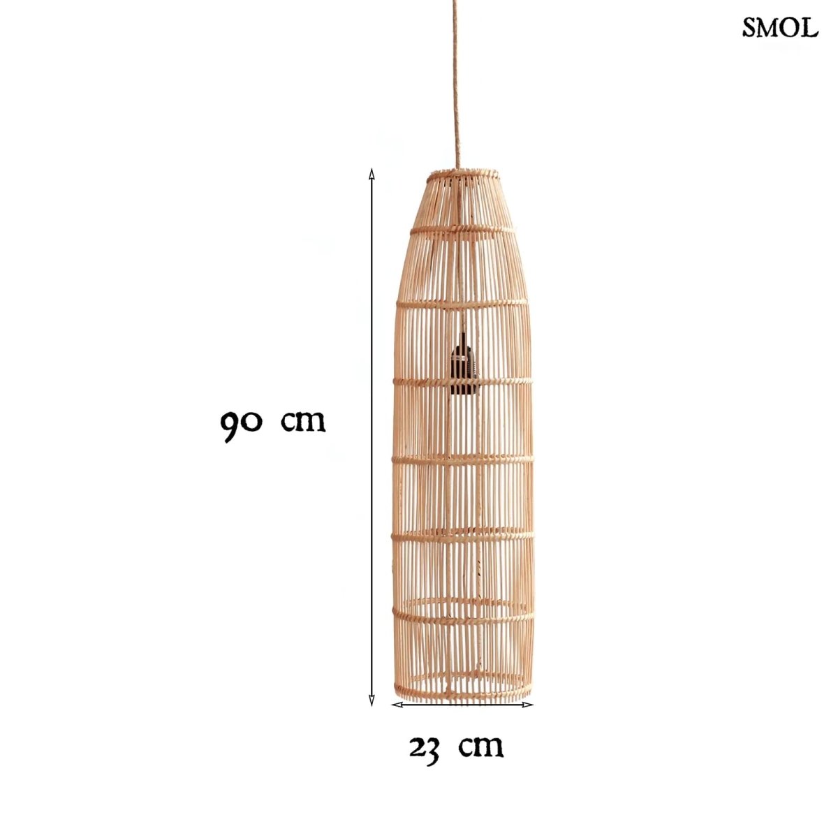 Kézzel készült rattan lámpaernyő (TRAP forma, L), natúr szín, méretekkel