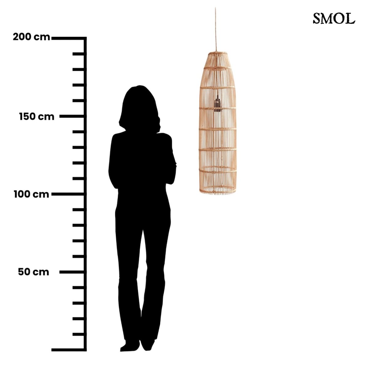 Kézzel készült rattan lámpaernyő (TRAP forma, L), natúr szín, méretarányosan