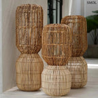 XL méretű, kézzel szőtt natúr rattan lámpaernyő banánlevélből, különleges kapszula formában, három méretben