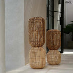 XL méretű, kézzel szőtt natúr rattan lámpaernyő banánlevélből, különleges kapszula formában, két méretben