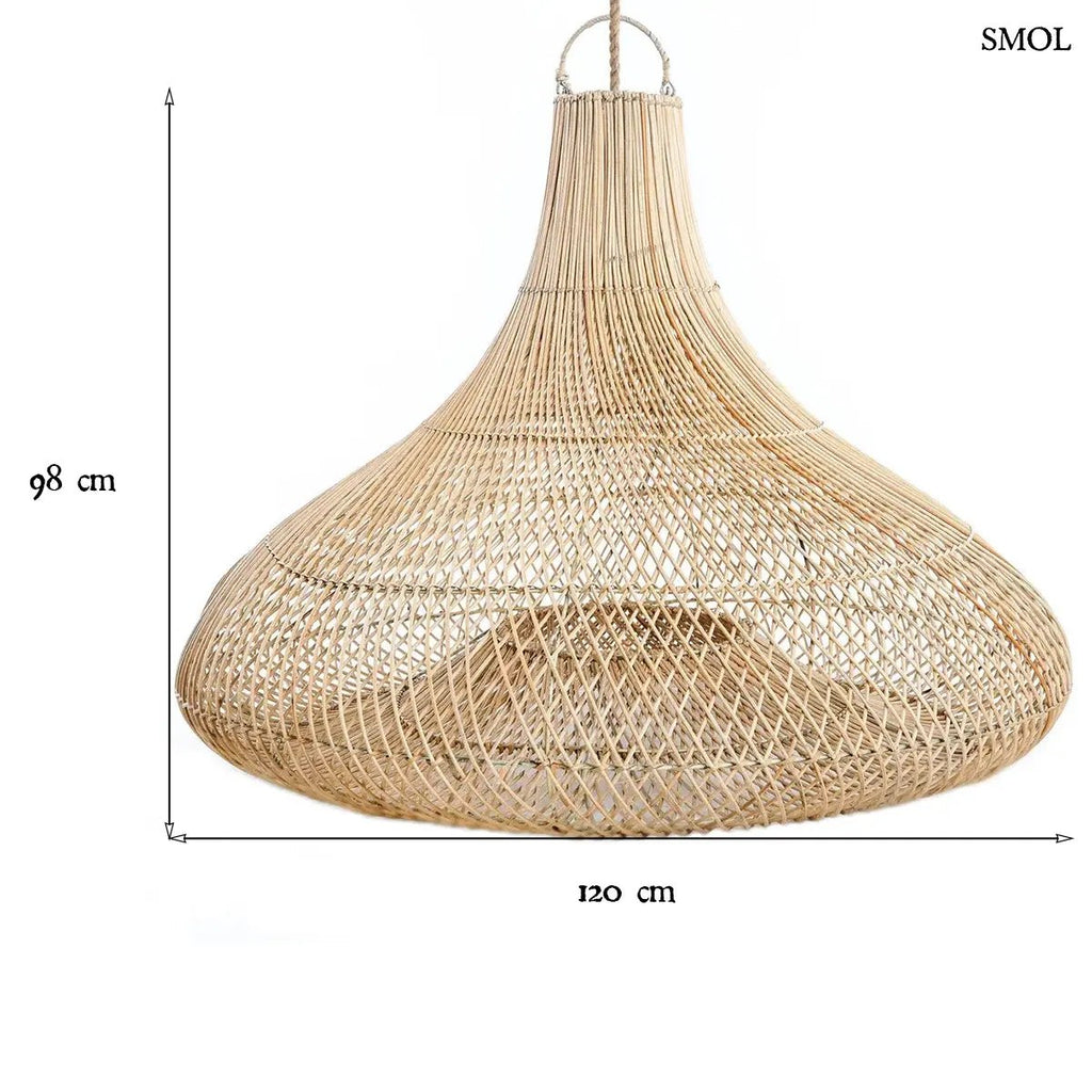 Óriás natúr rattan lámpaernyő tágas belső terekbe, méretekkel