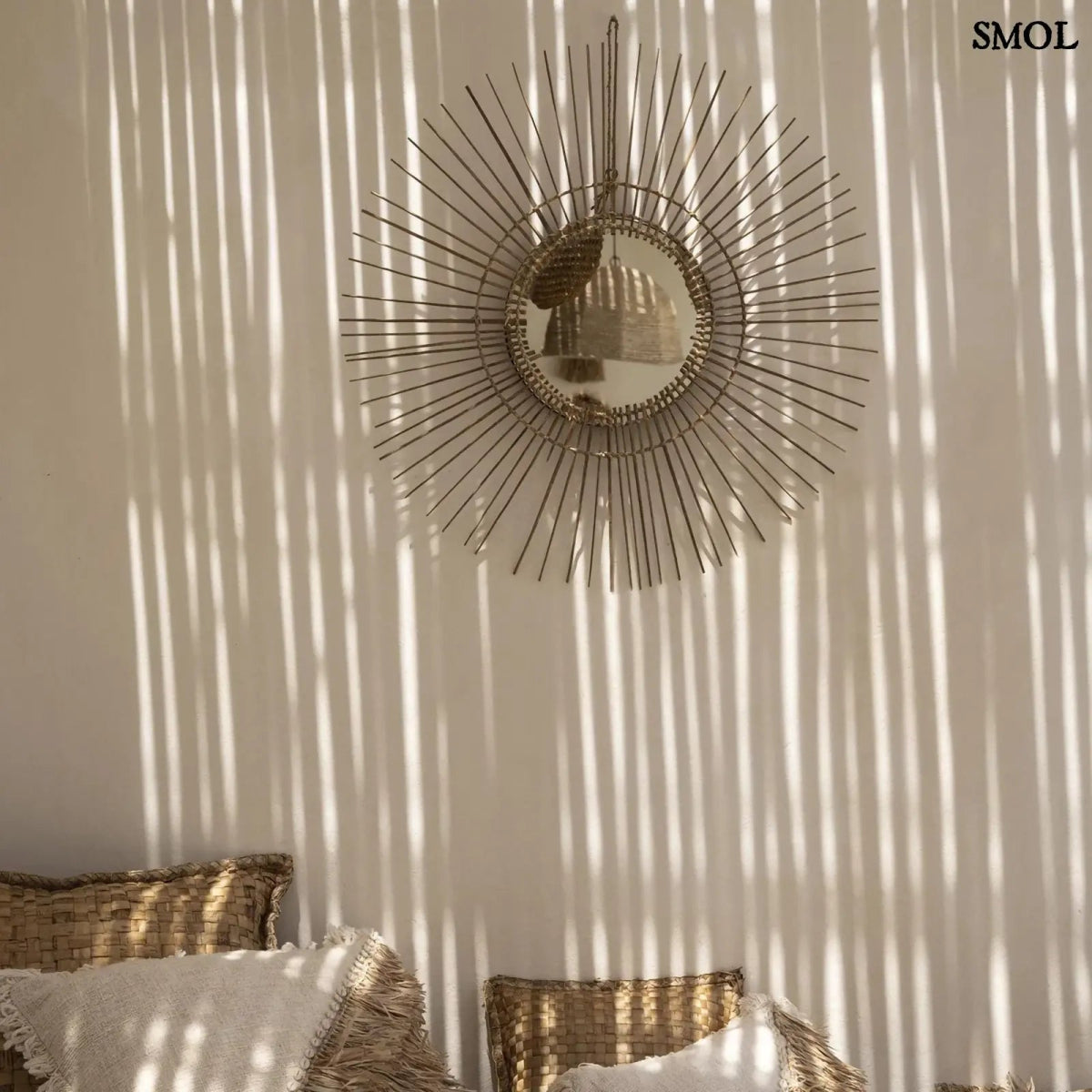 Rattan Napformájú Falitükör – natúr, L | TROPICAL - SMOL