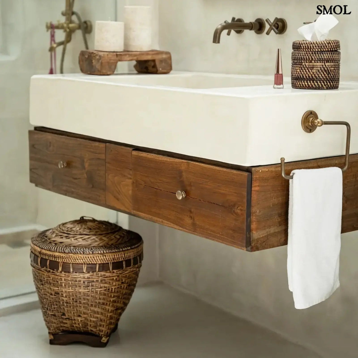 Rattan tárolókosár fedéllel – L | COLONIAL - SMOL