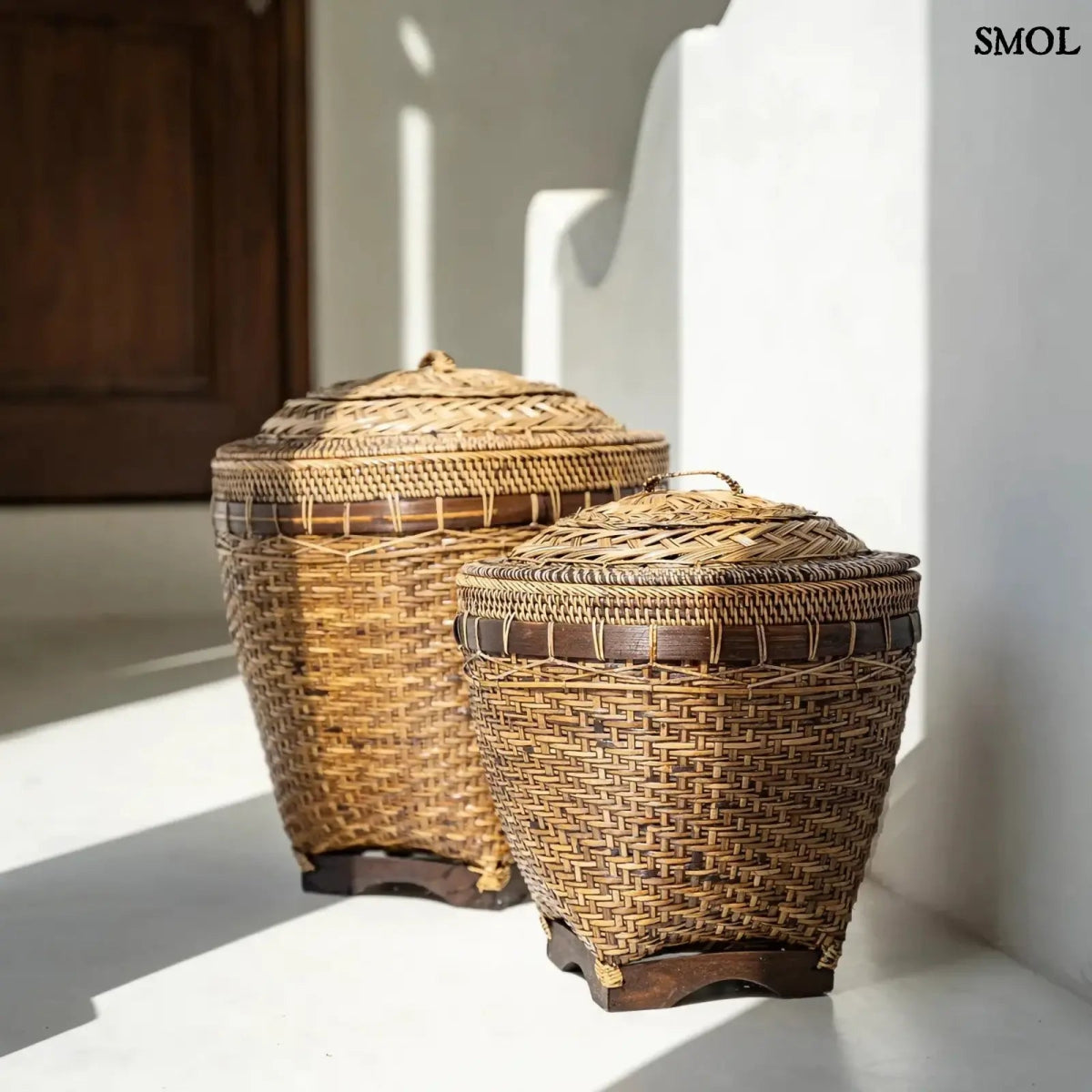 Rattan tárolókosár fedéllel – L | COLONIAL - SMOL