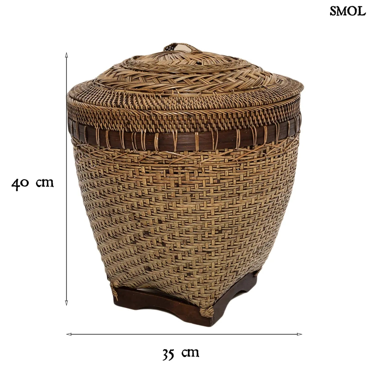 kézzel fonott rattan tárolókosár fedéllel méretekkel