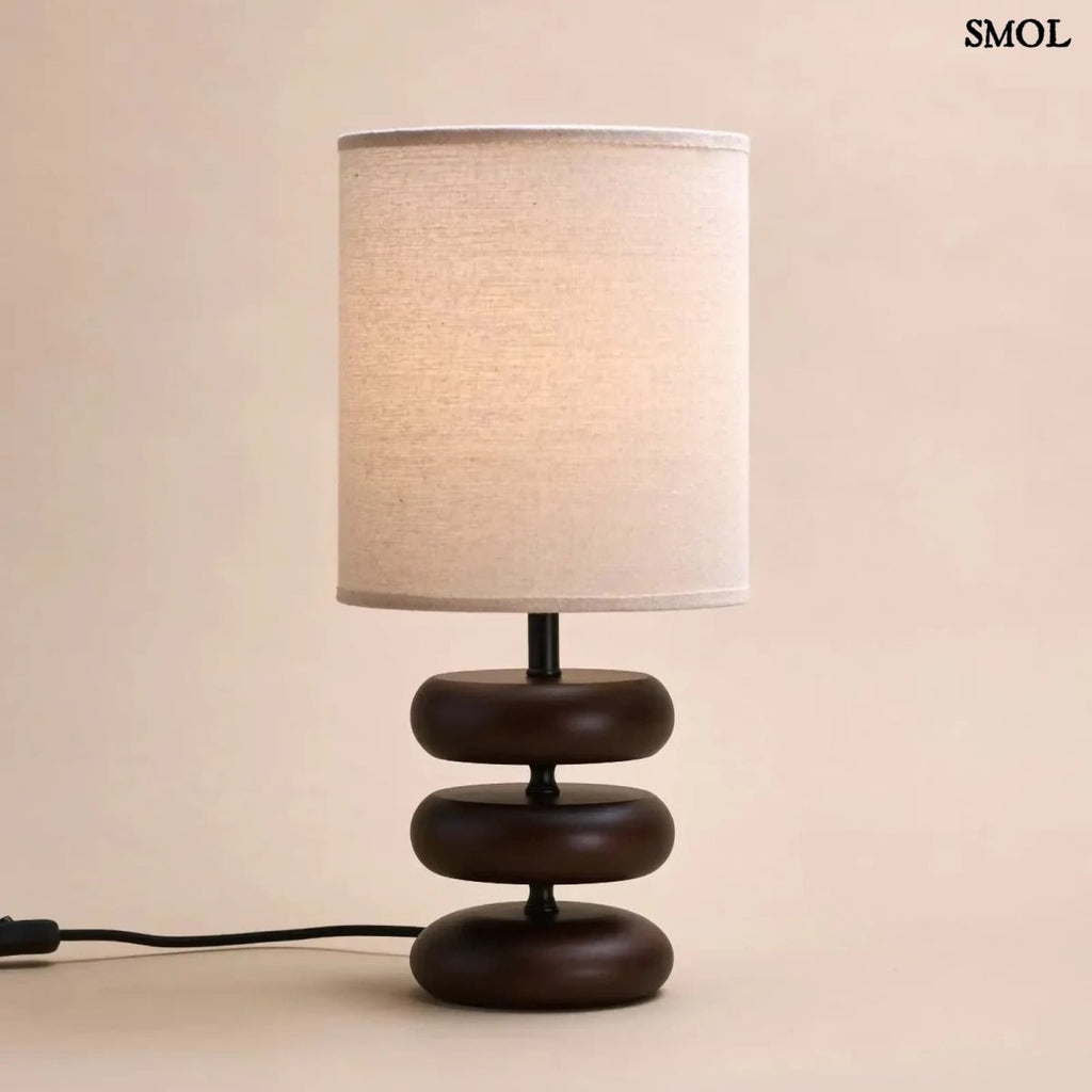 Sötétbarna Fa Asztali Lámpa Len Lámpaernyővel | LARA DARK - SMOL