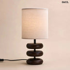 Sötétbarna Fa Asztali Lámpa Len Lámpaernyővel | LARA DARK - SMOL