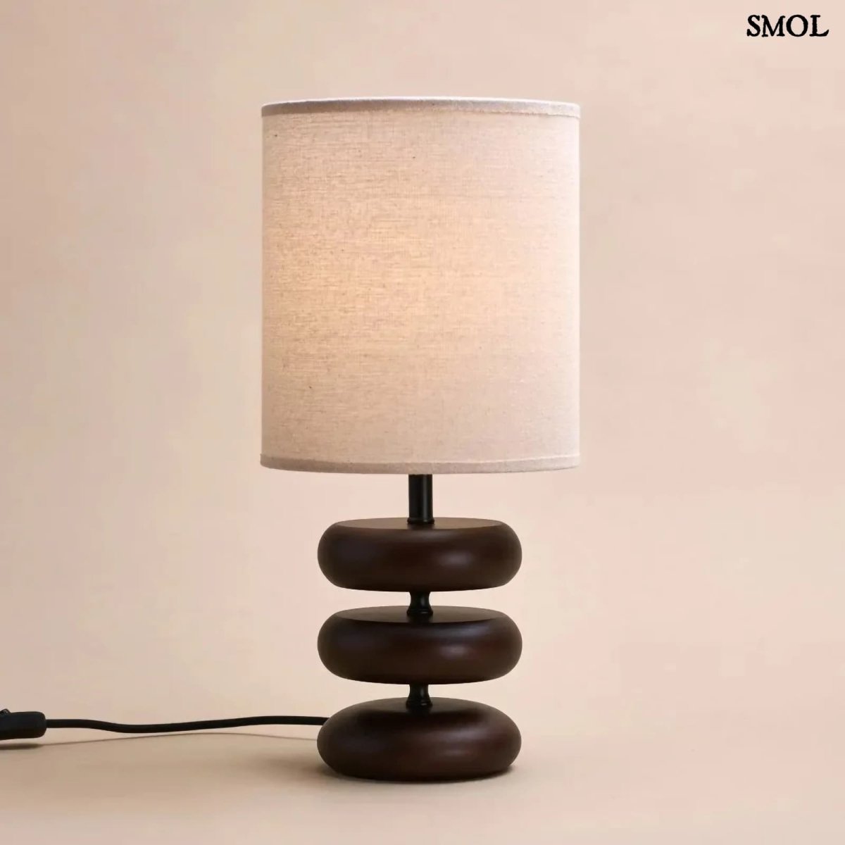 Sötétbarna Fa Asztali Lámpa Len Lámpaernyővel | LARA DARK - SMOL