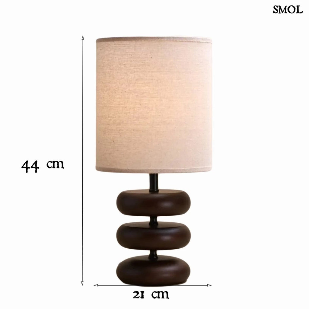 Sötétbarna Fa Asztali Lámpa Len Lámpaernyővel | LARA DARK - SMOL