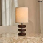 Sötétbarna Fa Asztali Lámpa Len Lámpaernyővel | LARA DARK - SMOL