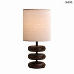Sötétbarna Fa Asztali Lámpa Len Lámpaernyővel | LARA DARK - SMOL