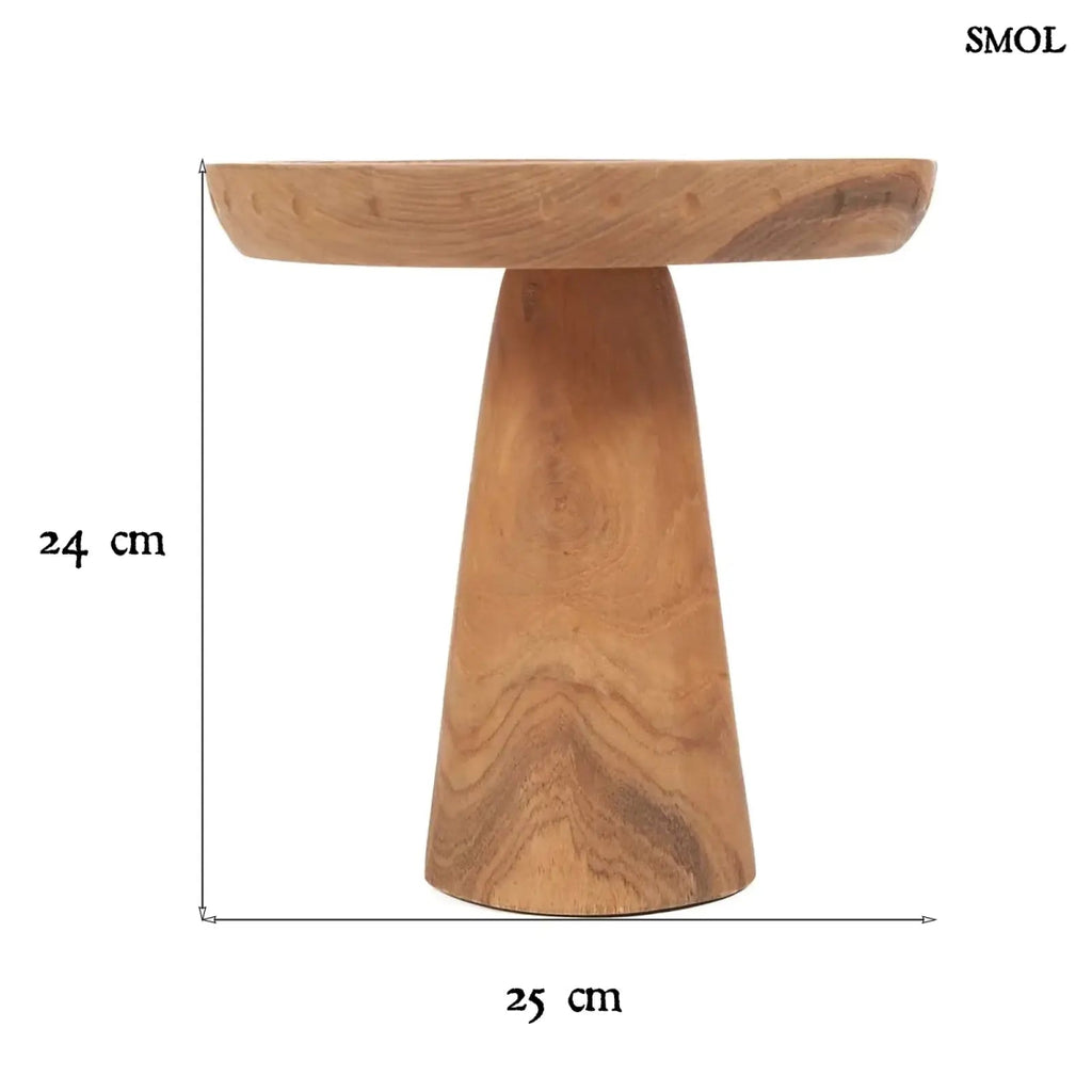 Natúr tíkfa süteményes kínáló tálalótalppal, méretekkel