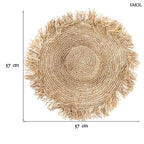 Kézzel szőtt, natúr barna szalmakalap széles, rojtos karimával, méretekkel