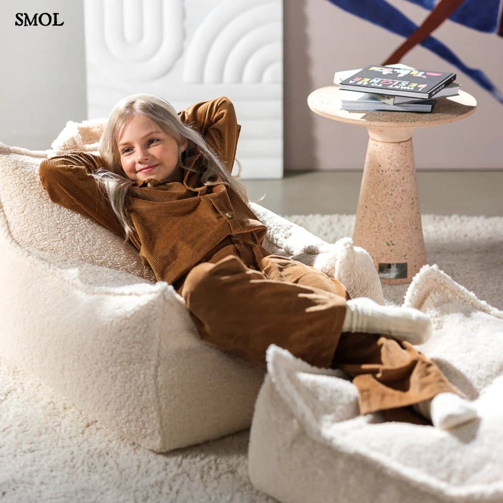 Szögletes Gyerek Babzsákfotel és Puff Szett | CREAM WHITE - SMOL