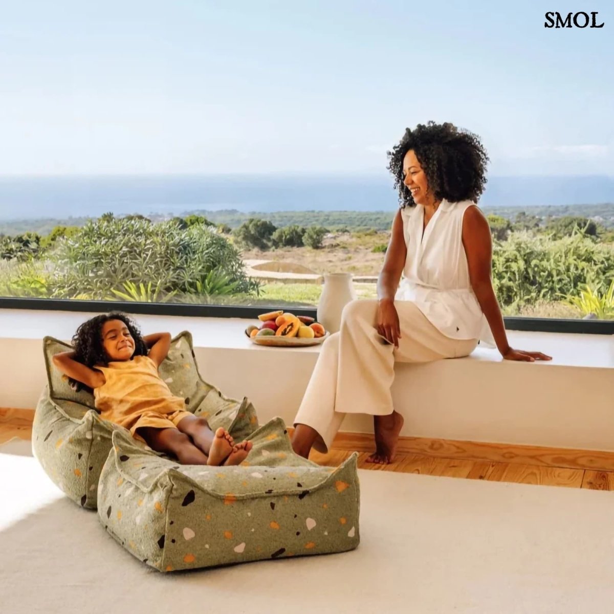 Szögletes Gyerek Babzsákfotel és Puff Szett | TERRAZZO MOSS - SMOL