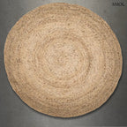 Natúr, kézzel szőtt kör alakú vízijácint szőnyeg 200 cm-es méretben, szürke háttérrel