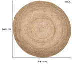 Natúr, kézzel szőtt kör alakú vízijácint szőnyeg 200 cm-es méretben, méretekkel