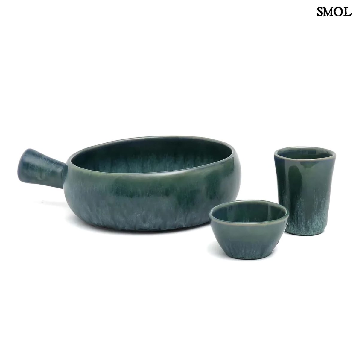 Kézzel készült kék szószos tál mártogatósokhoz - kollekció tagjaival