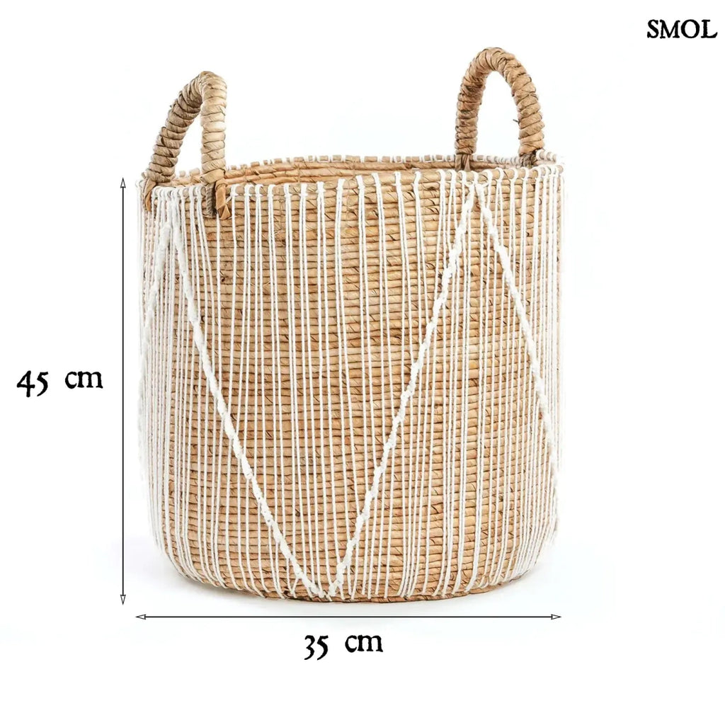 Tárolókosár banánlevélből – fehér makramé, M | STRAIGHT | SMOL - méretekkel