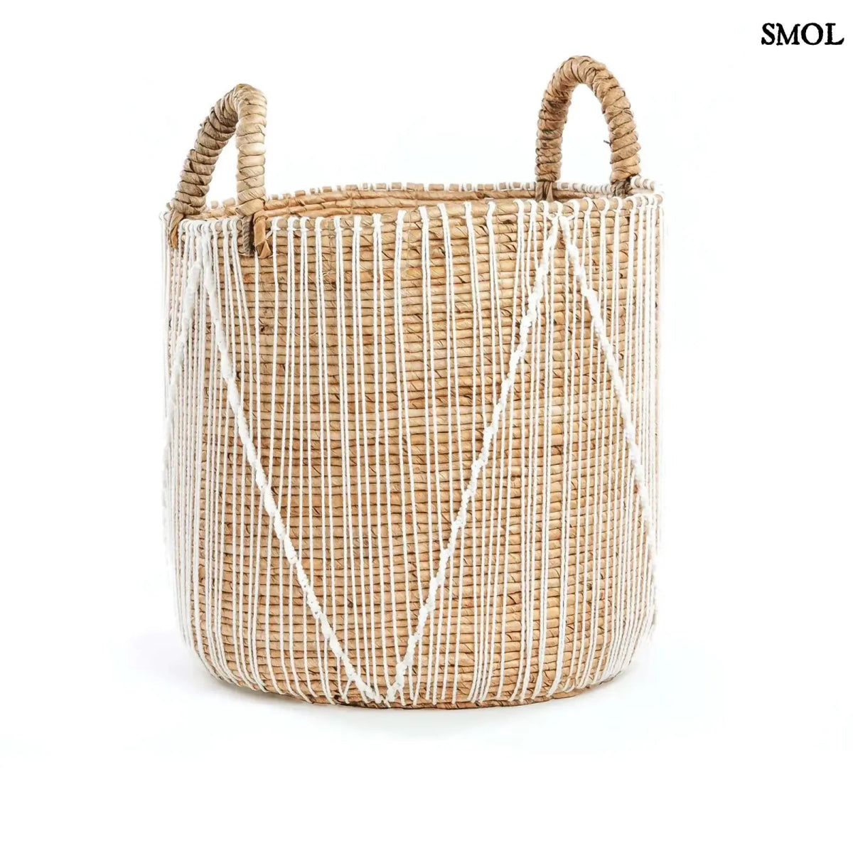 Tárolókosár banánlevélből – fehér makramé, M | STRAIGHT | SMOL - fehér háttérrel