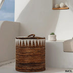 Tárolókosár Banana, banánlevél, M méret, natúr-fehér, fedeles teraszon kiegészítőkkel