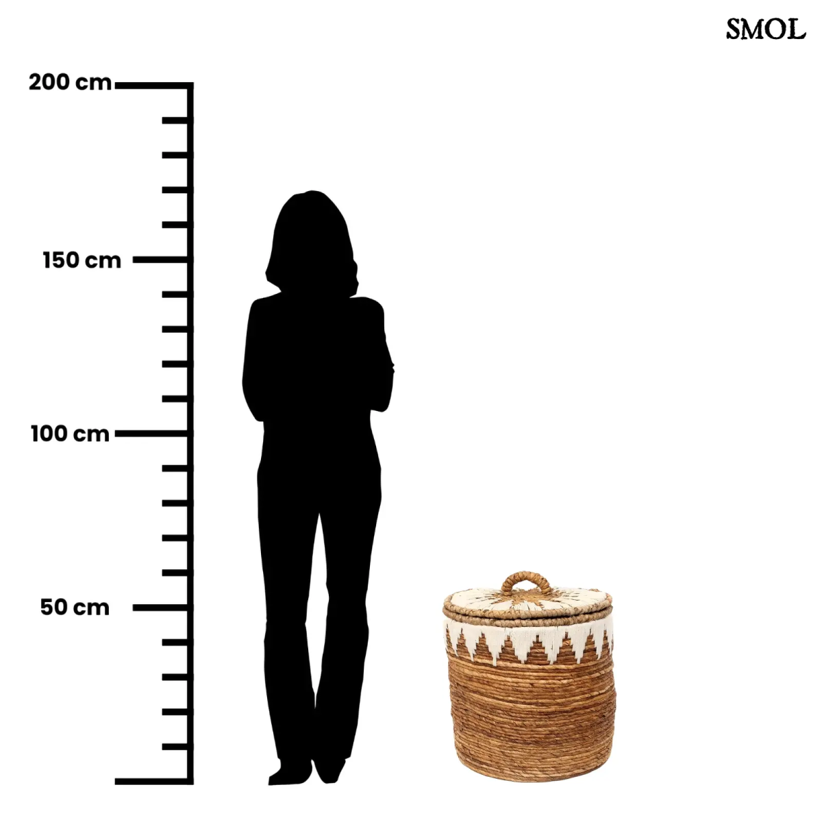 Tárolókosár Banana, banánlevél, M méret, natúr-fehér, fedeles méretarányosan